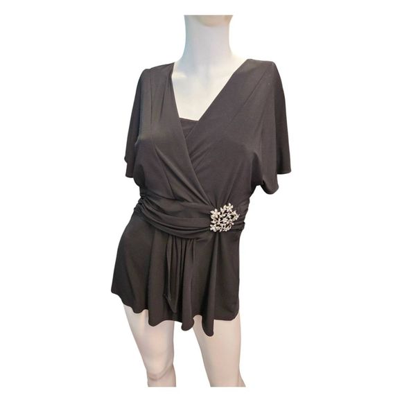 Drapers & Damon's Black Peplum Blouse Womens size 10 Vintage 80's Embellished To - Picture 2 of 9